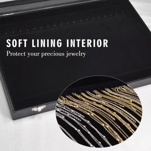 Siveit Premium Necklace Organizer Box - 20 Hooks Jewelry Tray with Transparent Lid - Display Box for Necklaces, Pendants - Suitable for Women and Girls (Black)