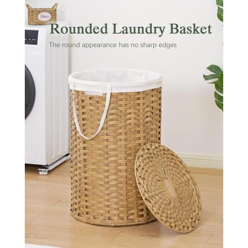 SETVSON Large Laundry Hamper Laundry Basket Round 34.3 Gal (130 L) Handwoven Wicker Laundry Baskets Rattan Laundry Basket with Laundry Bag Handles 2 Mesh Bags for Living Room Bedroom Natural