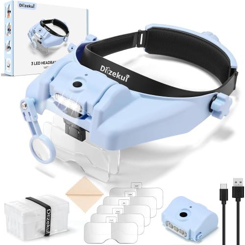 Dilzekui Magnifying Glasses for Close Work 1X-14X Magnifier Headset w/Light