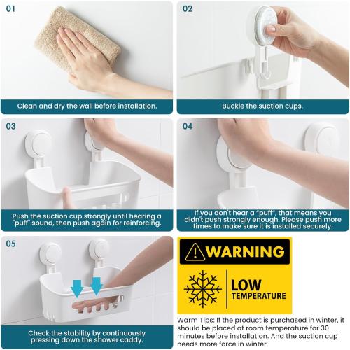 TAILI Shower Caddy Suction Cup 2 Pack, Heavy Duty Bathroom Organizer, Removable Shelves for Inside Shower, Shampoo, Waterproof Suction Plastic Storage for Bathroom Accessories Holder, White