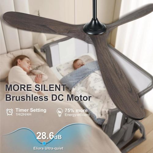 Eliora 60 Inch Ceiling Fans with Lights, Wood Outdoor Ceiling Fan for Patio and Remote Control Rustic Propeller Large Ceiling Fans with Light Farmhouse Indoor Quiet High cfm, Deep Brown
