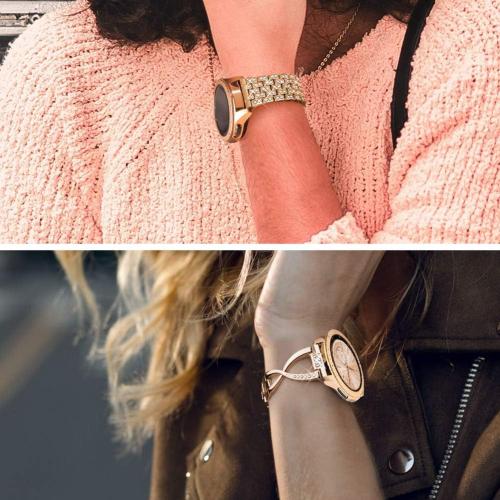 SUPOIX Compatible for Samsung Galaxy watch 7/6/5/4 40mm 44mm/ Galaxy Watch FE 2024/Watch 3 41mm/ Watch 42mm/Active 2 Band, 2 Pack 20mm Women Jewelry Bling Metal Replacement Strap (Rose gold)