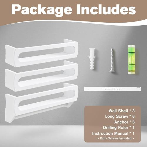 Floating Shelves for Wall, Premium Bamboo Wood, Fully Assembled - Nursery Book Shelves, Nursery Decor, Book Shelf for Kids Rooms, Wall Mounted Bookshelves, Set of 3 White