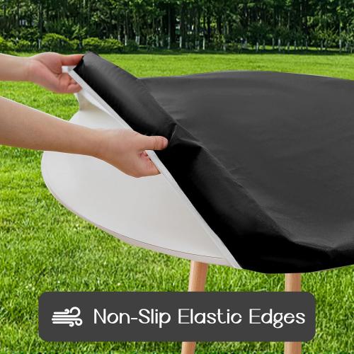 Romanstile Round Vinyl Tablecloth, 100% Waterproof Elastic Fitted Table Covers for 36- 44 Tables, Wipeable Flannel Backed Plastic Table Cloths for Picnic, Camping, Outdoor - Black