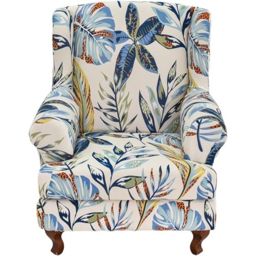 KRFOONN Stretch Wing Chair Slipcovers Printed 2 Piece Wingback Chair Covers Soft Spandex Wingback Armchair Slipcover Furniture Protector Chair Covers for Living Room Wingback Chair, T6