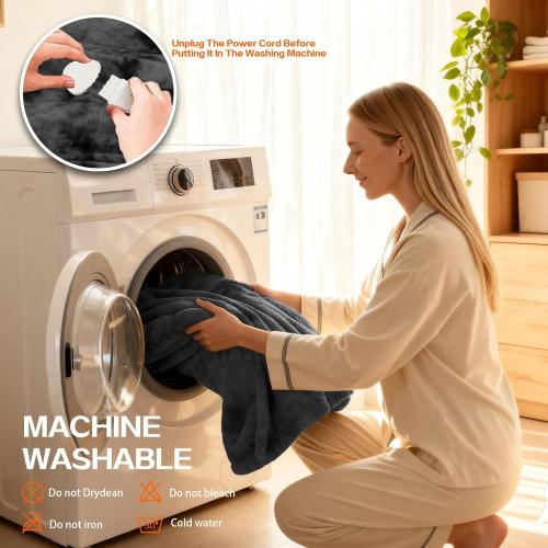 Electric Heated Blanket Throw 50''x60''Size Faux Fur Heating Blanket 10 Heating Settings, 1-8h Timer & Overheat Protection, Machine Washable, Soft Flannel and Sherpa Full Body Warmth