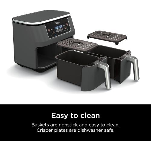 Ninja DZ201 Foodi 8 Quart 6-in-1 DualZone 2-Basket Air Fryer with 2 Independent Frying Baskets, Match Cook & Smart Finish to Roast, Broil, Dehydrate & More for Quick, Easy Meals, Grey