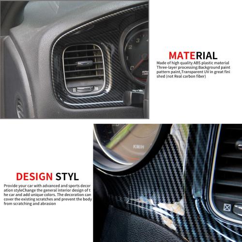crosselec Carbon Fiber Center Consoles Dashboard Instrument Gauge Cluster Dash Air Vent Panel Kit Cover Trim Garnish Bezel for for Dodge Charger 2015-2023 (Black Carbon Fiber)