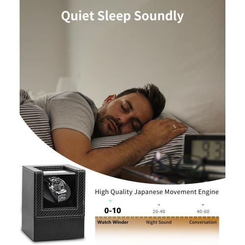 Watch Winder for Automatic Watches: Automatic Single Watch Winder Box with Japanese Quiet Motor, Rotating Watch Case in Black Carbon Fiber Leather, Gifts for Men Collectors