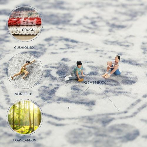 Srugn Washable Rugs 8x10 Area Rugs for Living Room,Rugs for Bedroom,Large Carpets,Ultra Soft Faux Wool Retro Dining Room Rug,Non Slip&Non-Shedding Low Pile Vintage Print Rug for Home Office-Blue