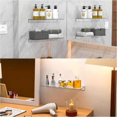 Clear Acrylic Floating Shelves Set of 4 for Lego Sets Funko Pop Collectibles Kids Bookshelf Figures Plant Picture Photo Modern Wall Ledge Floating Shelf for Bedroom Decor Living Room Wall Shelf