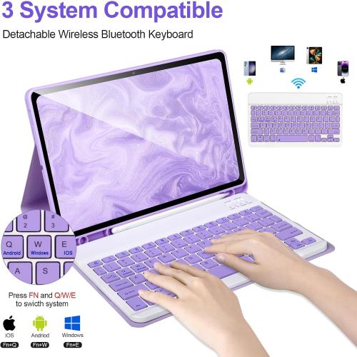 Keyboard Case for Samsung Galaxy Tab S9 FE 10.9/ S9 11 2023,Case with Keyboard for Samsung S9 FE with S Pen Holder,Detachable Wireless Bluetooth Keyboard for Galaxy S9 11 Auto Wake/Sleep, Purple