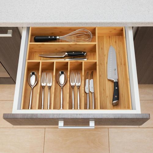 Umilife Large Kitchen Drawer Organizer, 19x20 Silverware Utensils Organizer, 2.5 High for Large Deep Drawers, Bamboo Flatware Holder with Thick Frames, Sturdy Kitchen Organization Tray