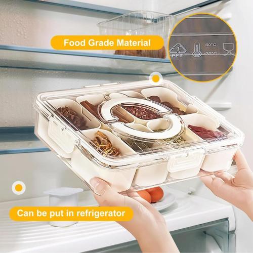NineRun Condiment Serving Tray, Divided Serving Tray 9 Compartments Multifunctional Airtight Plastic Seasoning Platter with Lid and Handle for Home Picnic, SIXRUN5qo1tggp42