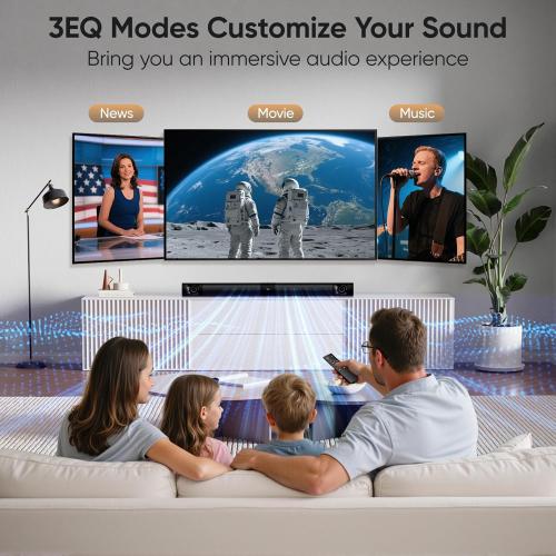 Sound Bar for Smart TV, 80W Soundbar with Four Woofers, Dual Horn Tweeters, 2.0 Channel TV Speaker, 2 in 1 Detachable Design, BT/ARC/AUX/Optical Connection, Surround Sound System for TV