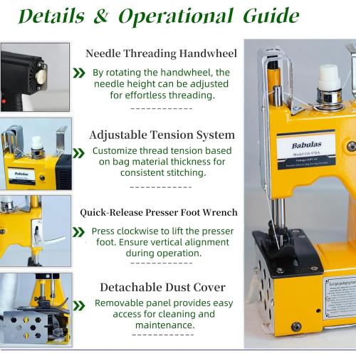 Bag Sewing Machine - 2s/bag Heavy Duty Portable Stitching Machine for Woven Bags, Non-Woven Fabrics, Leather | Warehouse & Farm Packing Tool (Yellow, Corded - 110V AC)