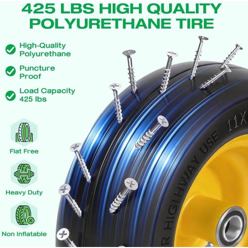 11x6.00-5 Flat Free Lawn Mower Tire Wheels; 2 Packs Smooth Tread Puncture-proof Tire for Lawnmowers, Replacement 3/4 & 4 Pcs 5/8 Bearing with 24 Spacers for Zero Turn Mowers 、Garden Tractors Carts
