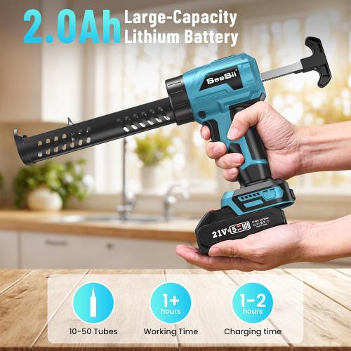 Seesii Battery Powered Cordless Caulking Gun, Electric No Drip Caulk Tool for 10 Oz Glue, Automatic Dripless Power Caulking Guns for Silicone Adhesive
