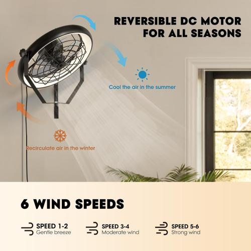 Wall Mounted Fan with Lights, 23” Wall Mount Fan with Remote, 6 Speeds Plug in Wall Fan, Reversible, 3CCT, Dimmable, Noiseless, 360°Adjustable Tilt for Workshop, Patio, Home ‼️could be missing or broken pieces ‼️