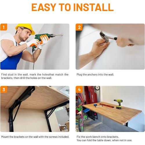 Wallmaster 24inch Folding Shelf Brackets Garage Heavy Duty Steel Max Load 500lb Floating Wall Mounted Collapsible Shelf Bracket Space Saving (Pack of 2, No Board)