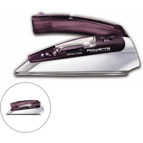 Rowenta Travel Iron, Pro Compact Stainless Steel Soleplate Hand Held Steamer Iron for Clothes, 200 Microsteam Holes, 1000 Watts Ironing, Fabric Steamer, Dual Voltage, Mini Iron, Purple, DA1560