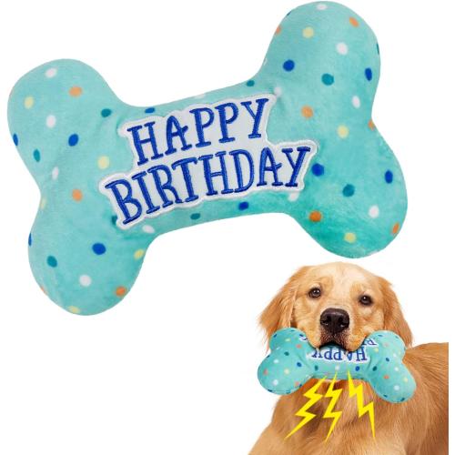 Prime Pets Dog Birthday Toys, Plush Dog Squeaky Toys, Stuffed Puppy Chew Toy for Small Medium Large Dogs, Bone Pet Toy