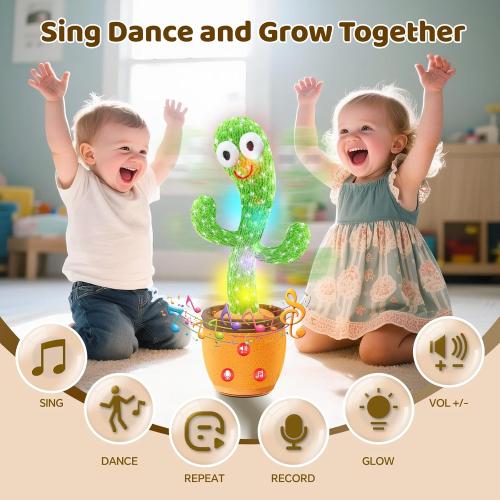Cactus Baby Toy Talking Dancing Singing Adjustable Volume, Baby Girl for 1 Year Old, Infant Toys for 0-6 6-12 Months Stocking Stuffers