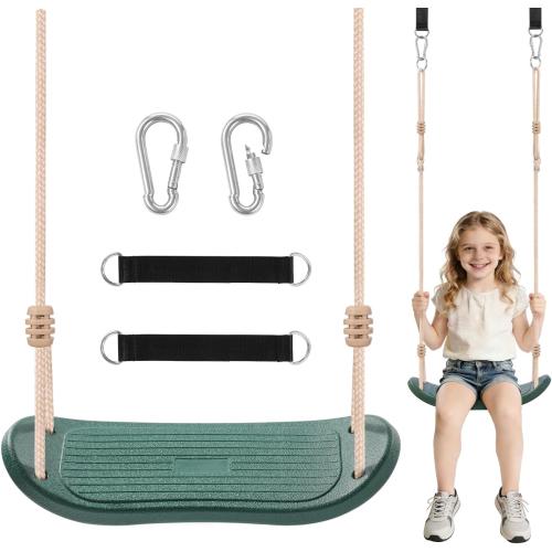 Weatherproof Swing Seat Heavy Duty with 70 Rope Support 264lb | Playground Swing Set Replacement for Kid Outdoor Backyard, Non-Slip & Ergonomic, Straps & Carabiners, Adjustable Rope, Green