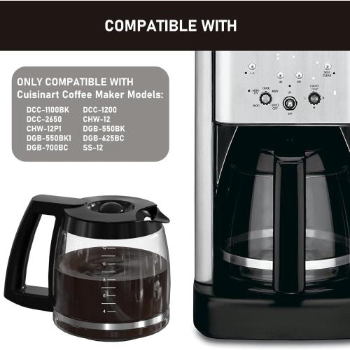 12-Cup Coffee Pot Replacement Compatible with Cuisinart Coffee Maker Models SS-12, SS-15, SS-16, DCC-1100BK, DCC-1200, DCC-2650, CHW-12P1, DGB-400, DGB-550BK, DGB-550BK1, DGB-625BC and DGB-700BC