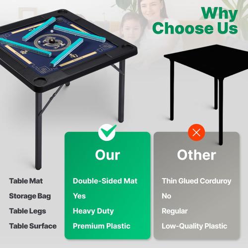 Queensell 35 Folding Game Table, Domino Table, Mahjong Table with Heavy-Duty Legs - 35 x 35 x 27 Inches with Storage Bag Double Sided Mat