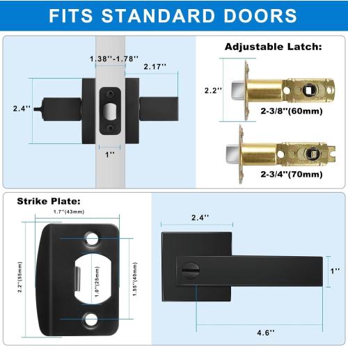 Color Black 10 Pack Matte Black Door Handles Privacy Door Levers, Heavy Duty Bed and Bath Door Locks Interior Door Knobs, Reversible Keyless Flat Levers with Square Rosette