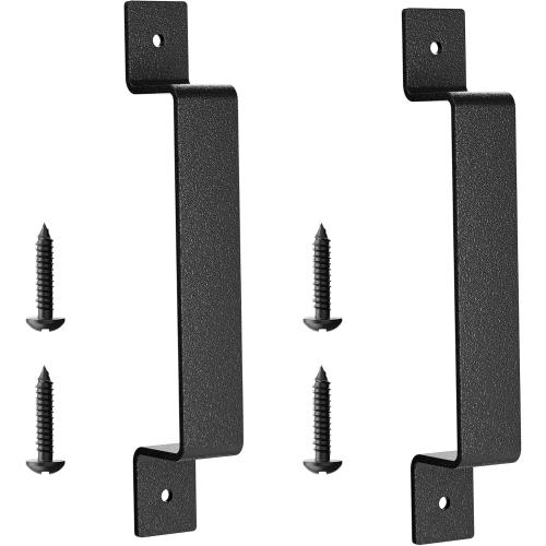 Barn Door Pull Handle Black Steel Hardware for Sliding Door Gate Cabinet Closet Drawer Garage Shed, Rustic Style (2 pcs)