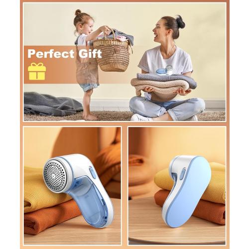 Fabric Shaver, Lint Remover for Clothes, Effectively and Quickly Remove Pills, Sweater Shaver with Stainless Steel 3-Leaf Blades and Safety Lock Protection.(Blue & White)