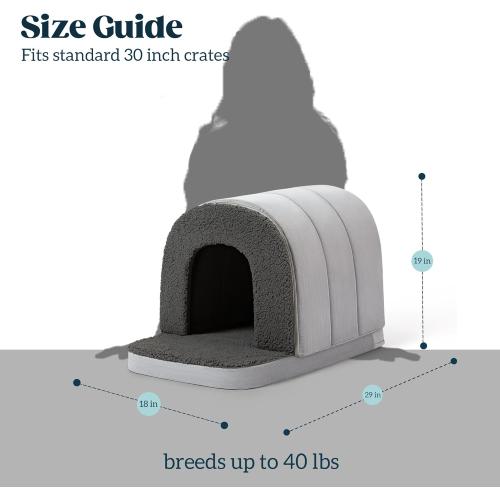 Orthopedic Dog Bed House - Dog House Indoor with Egg-Crate Foam - Tent Bed with Waterproof Lining & Nonskid Bottom, Ideal for Medium Breeds & Fits 30-Inch Crate - Gray
