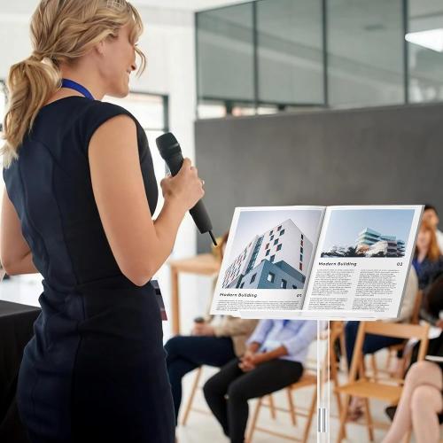 Podium Stand, Lecterns & Podiums, Acrylic Podium, Portable Podium Stand, Adjustable Angles with Metal Base, Podium for Classroom, Church, Weddings, Speech, 16 L x 12 W x 43 H, Clear