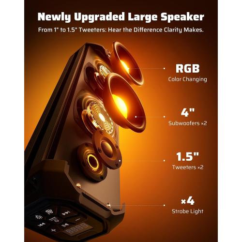 Ehaho 17-Inch UTV Sound Bar, 4-Speaker Bluetooth Golf Cart Speakers [RGB & Strobe Light] IP66 Waterproof ATV Speaker System, SXS SoundBar Compatible with Polaris RZR, CFmoto, Can-Am