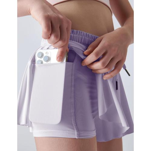 3 Pack Girls Flowy Shorts with Spandex Liner 2-in-1 Youth Butterfly Skirts for Fitness, Running, Sports