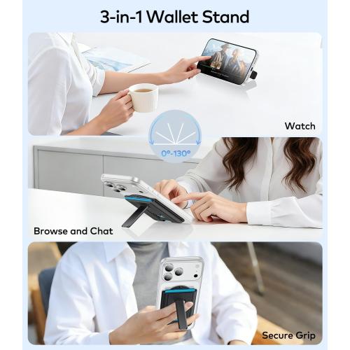 LEKEVO for MagSafe Wallet with Stand, 3-in-1 Slim Magnetic 2 to 3 Card Holder for iPhone 17/16/15/14/13/12 Series & Compatible with Samsung/Google/Motorola Magnetic Cases, Black