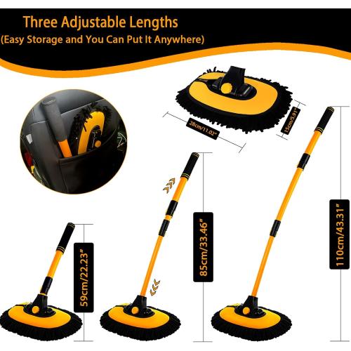 15° Curved Car Cleaning Brush with Telescopic Handle 43 Aluminum Alloy Long Rod Wash Mop For Washing Caravan Van Truck Boat RV Roof Soft Chenille Head Duster Clean Product Not Hurt Paint Scratch Free