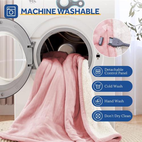 Sealy Electric Blanket Throw Size 50*60,Super Cozy Flannel to Sherpa Reversible Heated Blanket Throw with 6 Heating Levels & 2-10 Hours Auto Off Overheating Protection Machine Washable,Pink