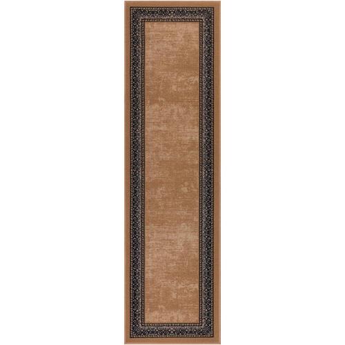Antep Rugs Alfombras Bordered Modern 2x7 Non-Slip (Non-Skid) Low Pile Rubber Backing Indoor Area Runner Rug (Gold Brown, 2' x 7')
