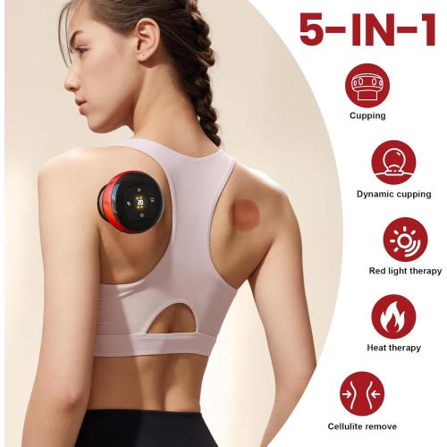 Becommend 5-in-1 Smart Dynamic Cupping Therapy Set with 20-Level Heat & Suction, Cupping Kit for Massage Therapy, Electric Cupping Device with Red Light for Back Pain, Knots, Soreness Relief (Red)