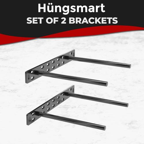 Set of 2 Floating Shelf Brackets 11 inch Multiple Mounting Location Baseplate/Heavy Duty Black Painted Mild Steel Bracket Hidden Wall Shelves Support Hardware Mount Kitchen/Nursery Decor(8 inch Rods)