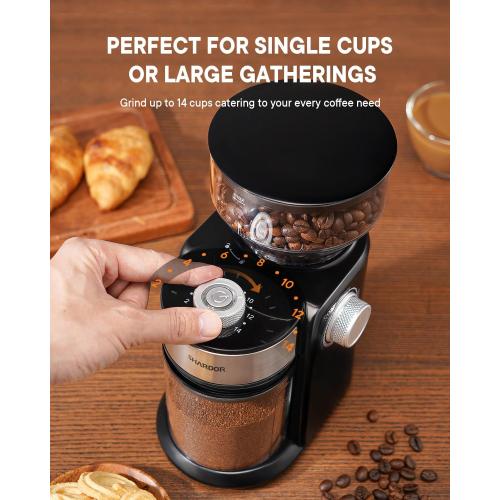 SHARDOR Electric Burr Coffee Grinder 2.0, Automatic Coffee Bean Grinder for Home Use, Adjustable Burr Mill with 16 Precise Settings for Espresso & French Press, Glossy Black