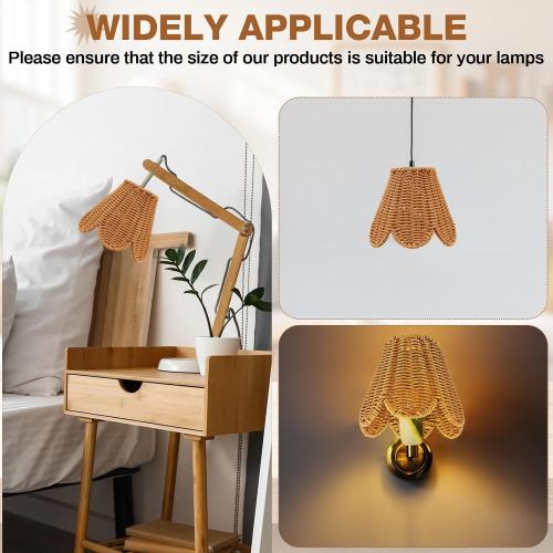 Glooglitter 2 Pcs Clip on Rattan Lamps Shade Small Scalloped Lampshade 3 Top x 6 Bottom x 5-1/4 Slant Height Empire Lamp Shade for Chandelier Ceiling Light Pendant Floor Lamp