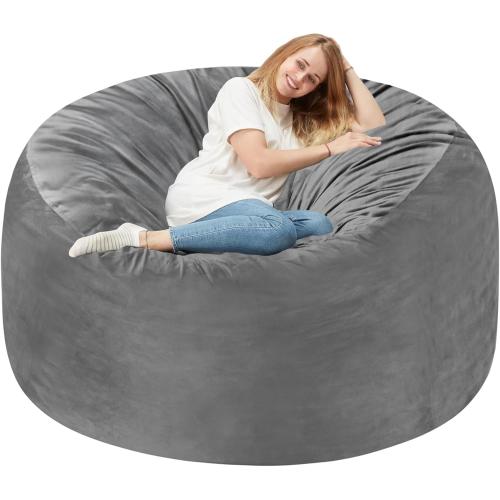 Homguava 5FT Bean Bag Chair Giant BeanBag with Memory Foam Filled, Comfy Bean Bag Chairs for Adults, Adult Bean Bag Chair with Dutch Velvet Cover for Living Room Bedroom-Grey