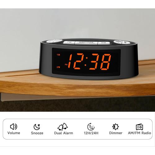 iTOMA AM/FM Alarm Clock Radio with Dual Alarm, Sleep Timer & Snooze Functions, Orange LED Display, 4-Level Dimming Option CKS3301U
