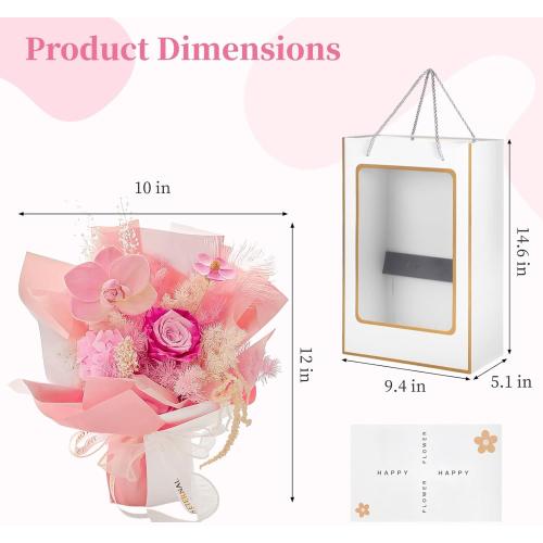 Color Pink Preserved Flowers Bouquet for Women, Eternal Flower Bouquet in Present Box, Real Dried Rose for Valentine's, Birthday, Graduation, Pink-White Mix with Card