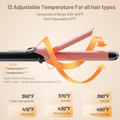 Dual Voltage Curling Iron 1 Inch Long Barrel–Ceramic Fast-Heating Hair Styling Tool for Short & Long Hair, Travel Curling Wand with 12 Levels Smart Temperature Control and Safety Glove