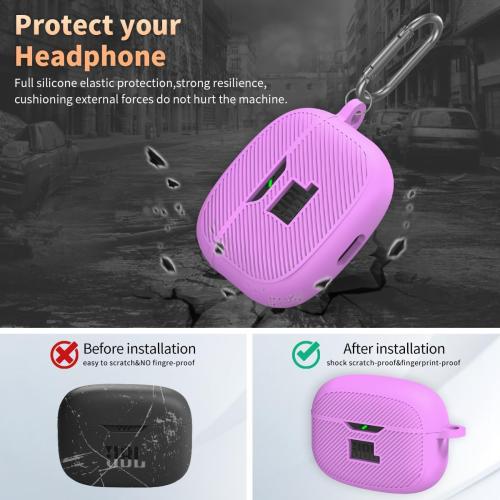 for JBL Vibe 200TWS/JBL Beam Case Cover, Silicone Protective Shock Cover Compatible with JBL True Wireless Headphones Charging Case with Carabiner(Purple)